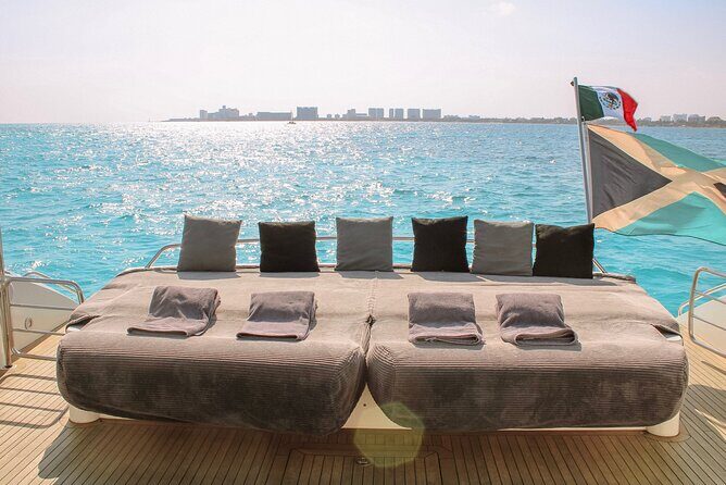 82 Feet Mega Yacht Rental up to 15pax in Cancun - What’s Included: Drinks, Ice, and Snorkeling Gear