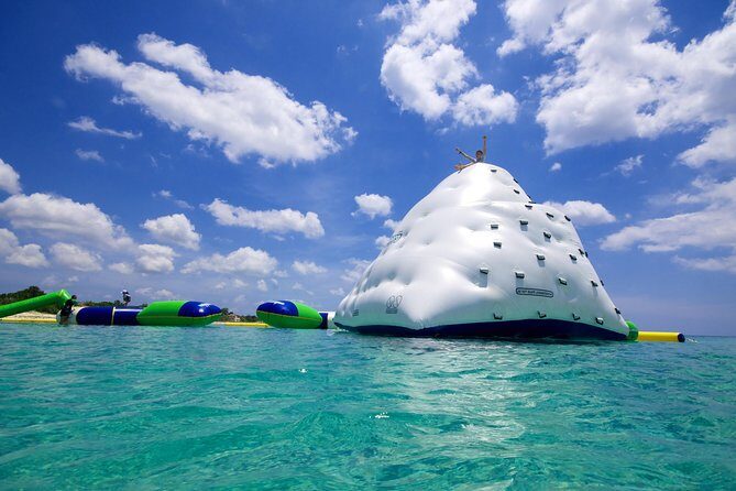 Aquatic Park at Mr. Sanchos Beach Club - Entering the aquatic playground: sliders, climbs, trampolines, and the “icebergs”