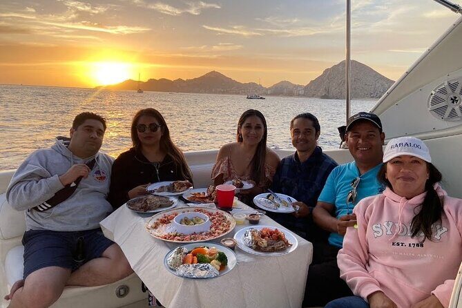 Cabo Arch Sunset Yacht Tour - Dinner & Drinks — Up to 18 Guests - What dinner and drinks feel like on a private charter
