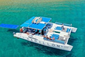 Cabo San Lucas All-Inclusive Private Catamaran Snorkeling Cruise - The water gear setup: paddleboards, kayaks, snorkeling, and the floating mat