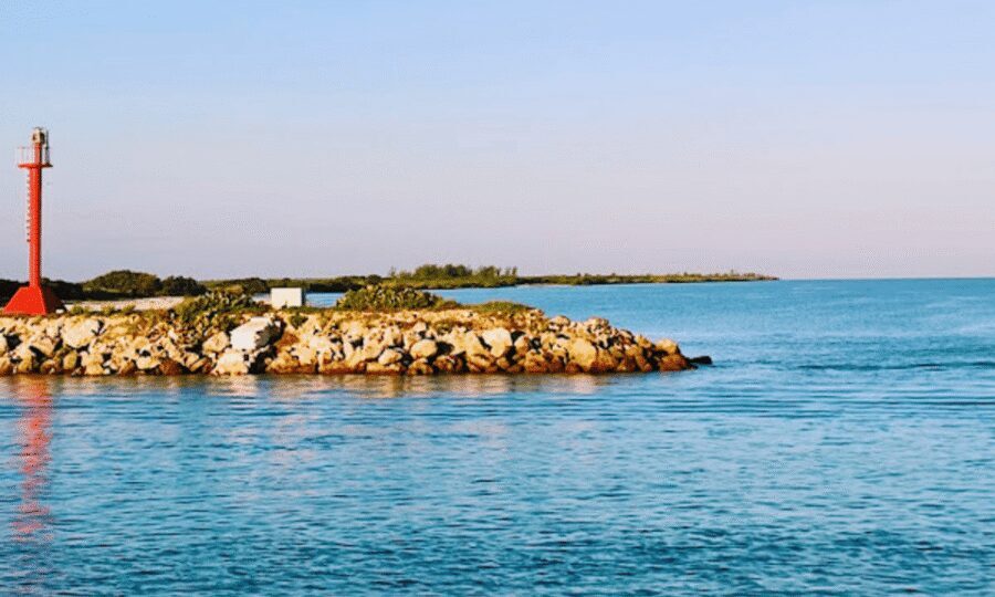 From Merida: Isla Columpios & Progreso - Isla de los Columpios: white sand, swings, and that calm stretch