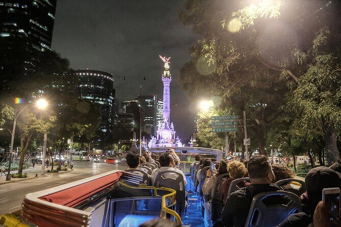 Night Tour of Mexico City Panoramic Ride on a Double-Decker Bus - Independence Monument (Inaugurated 1910): Heroes and Freedom Symbol Lights