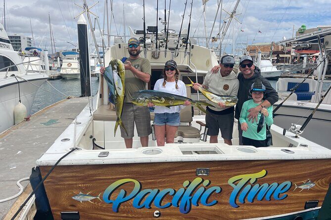 Pacifictime Sports Fishing in Cabos san lucas - The 34 ft Blakfin Boat and Crew Working the Trolling Game